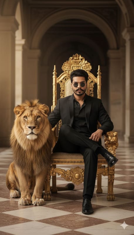 Modern King on Golden Throne with Lion thumbnail 2