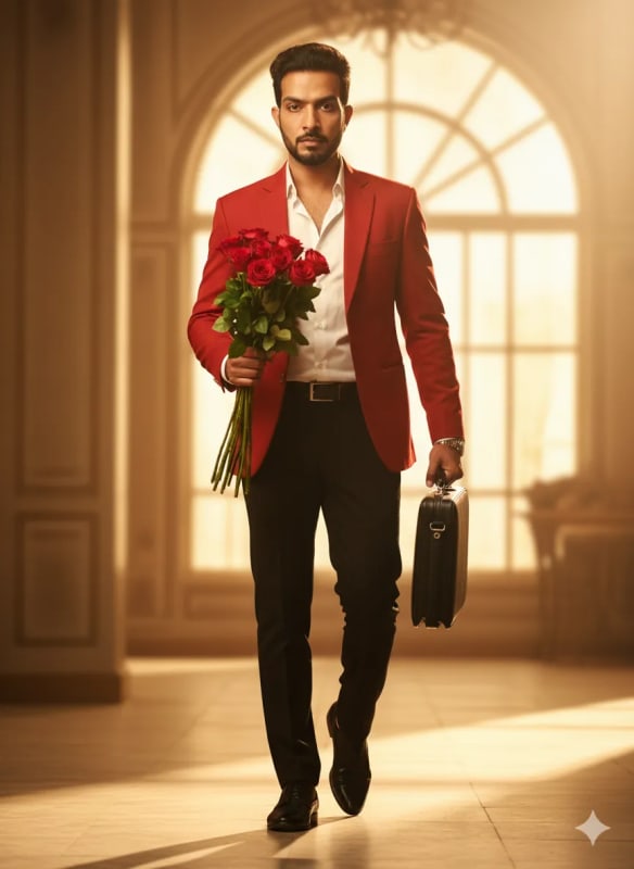 Confident Man with Roses: Cinematic Portrait - view 1