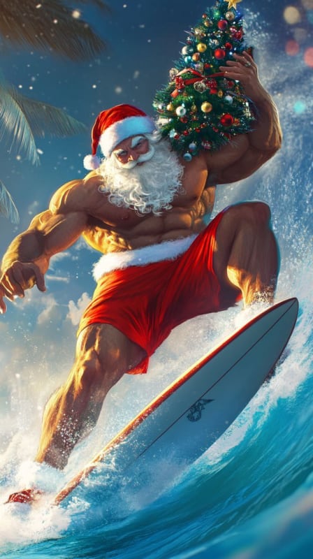 Muscular Santa Surfing: Holiday Cheer Meets Surf Culture thumbnail 2