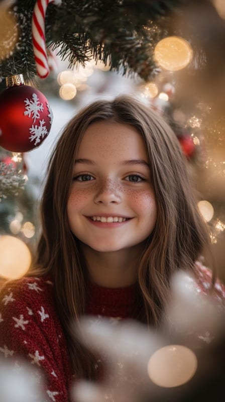 Festive Christmas Portrait: Girl in Snowflake Sweater thumbnail 2