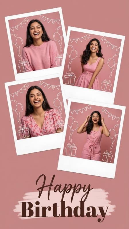 Dusty Rose Polaroid Birthday Collage thumbnail 2