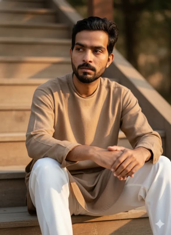 Golden Hour Portrait of a Thoughtful Young Man - view 1