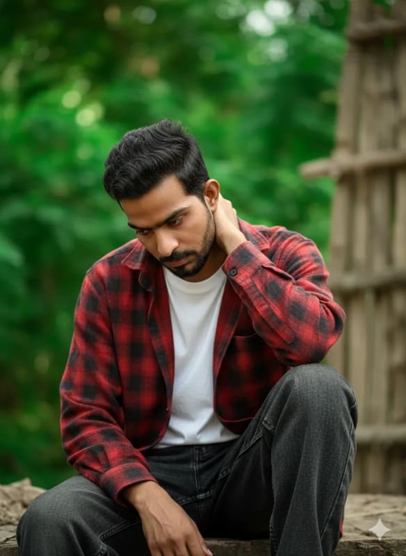 Melancholic Young Man Portrait in Oversized Clothing - view 1