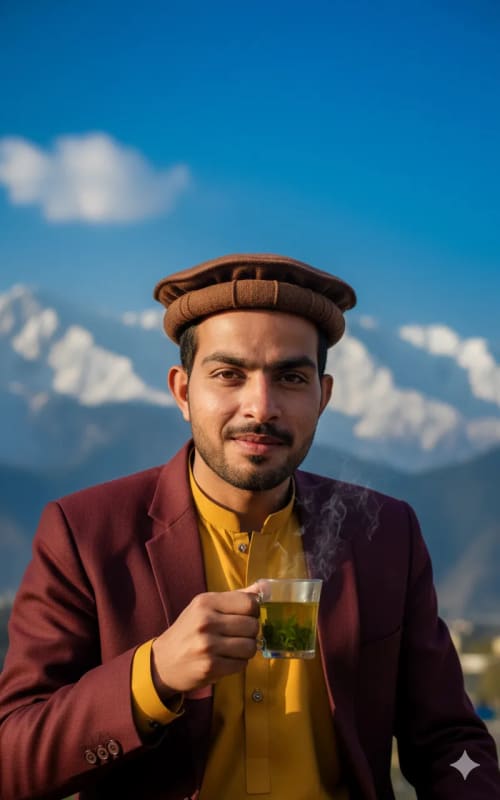 Pashtun Man Portrait in Traditional Clothing with Mountain Backdrop thumbnail 3