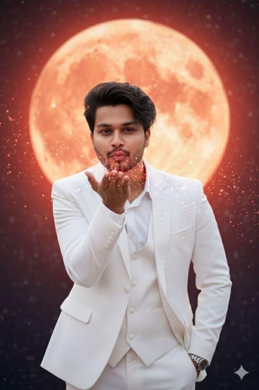 Romantic Stardust Portrait of a Man Blowing a Kiss thumbnail 2