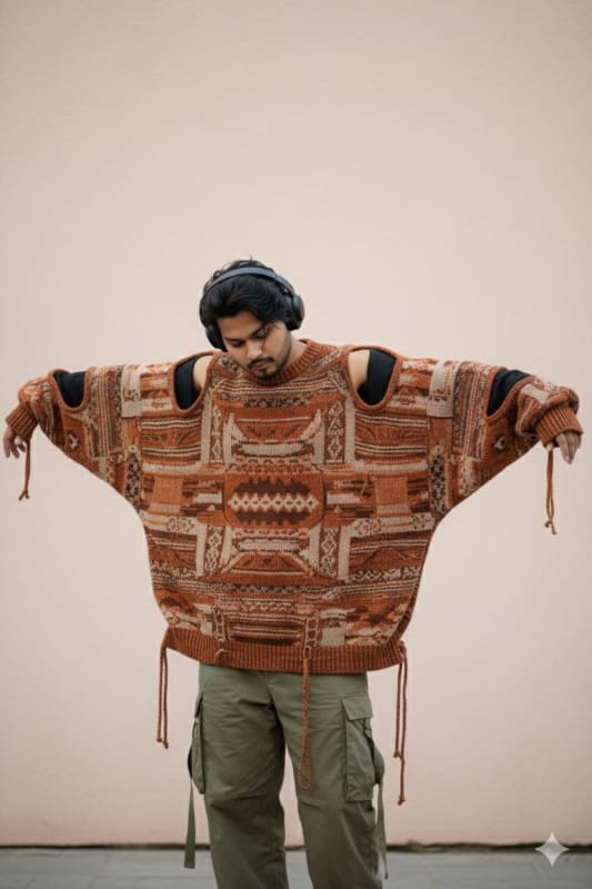 Avant-Garde Fashion Portrait with Oversized Sweater - view 1