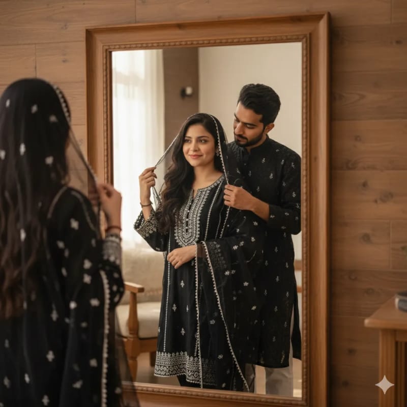 Romantic Couple Portrait in Traditional Attire thumbnail 2