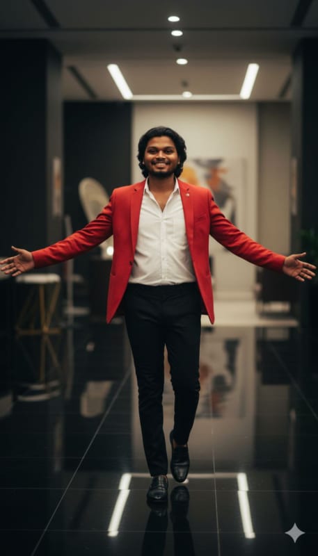 Confident Man in Red Blazer Fashion Shoot thumbnail 2
