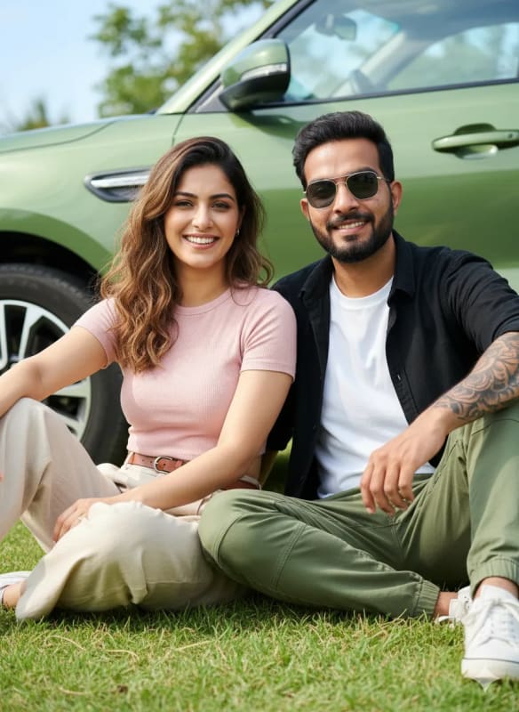 Stylish Couple Outdoor Portrait with SUV - view 1