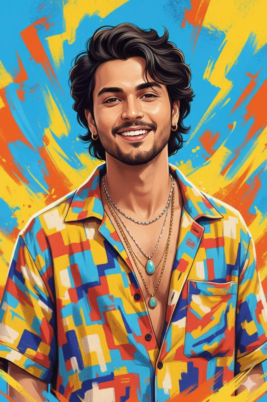 Vibrant Portrait of a Smiling Man with Psychedelic Background - view 1