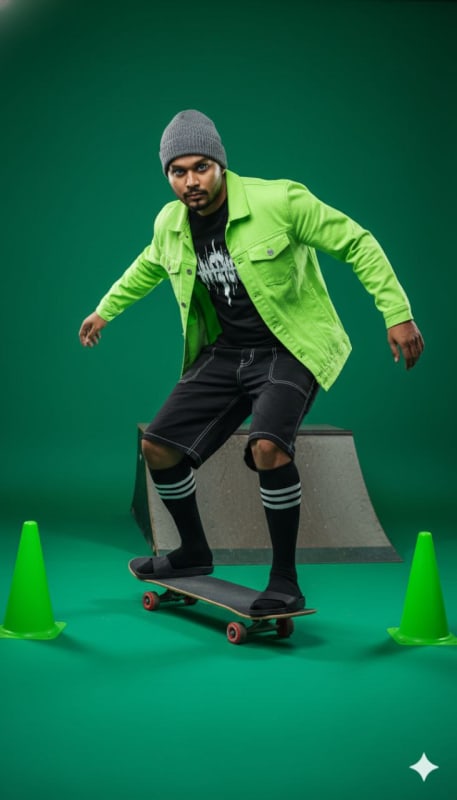 Vibrant Neon Studio Skateboarder thumbnail 2
