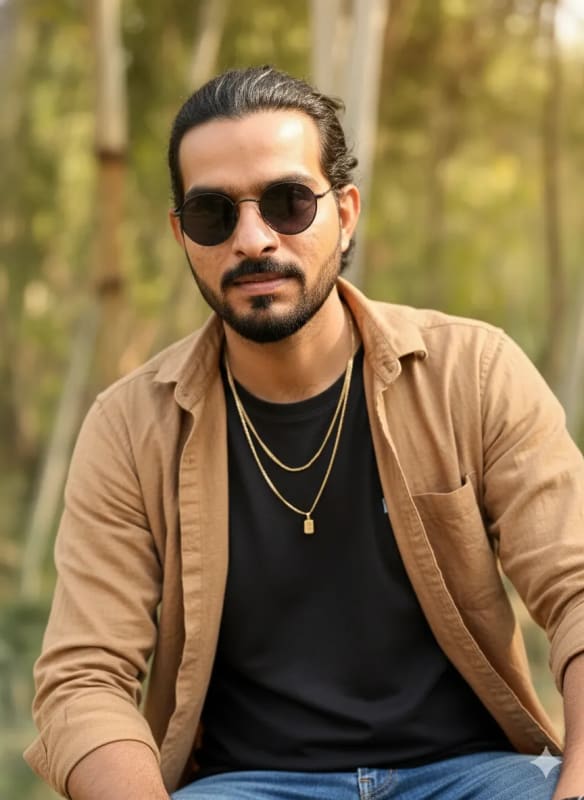 Stylish Man with Sunglasses and Layered Necklaces Portrait - view 1