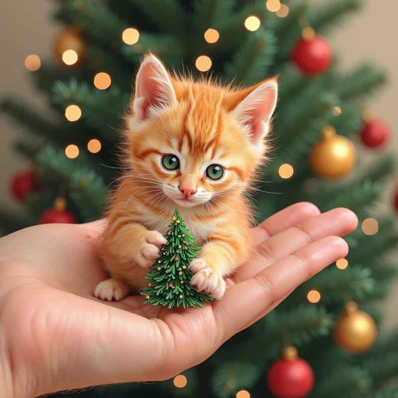 Kitten Christmas Magic: A Whimsical Ink Drawing thumbnail 2