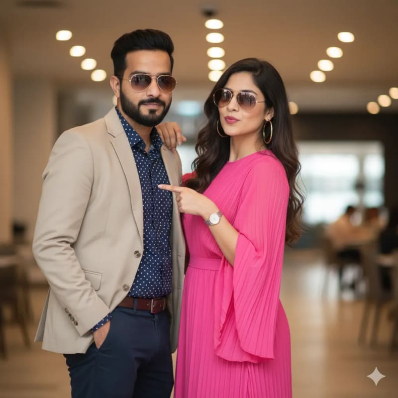 Stylish Couple in Matching Sunglasses: Playful Portrait thumbnail 2