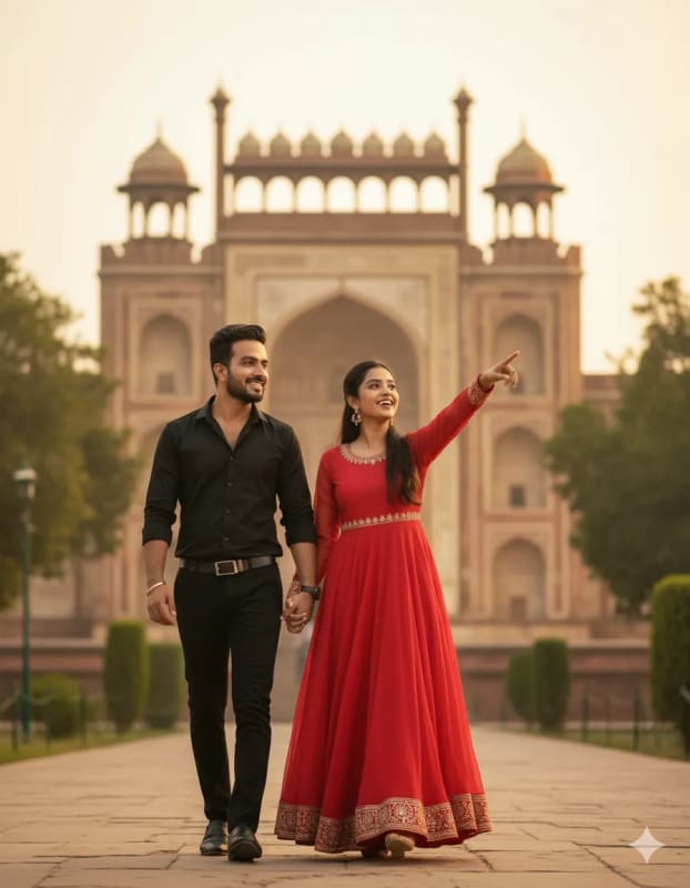 Romantic Couple Portrait Near Monument - Golden Hour Photography - view 1