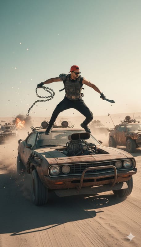 Post-Apocalyptic Desert Warrior Action Shot thumbnail 2