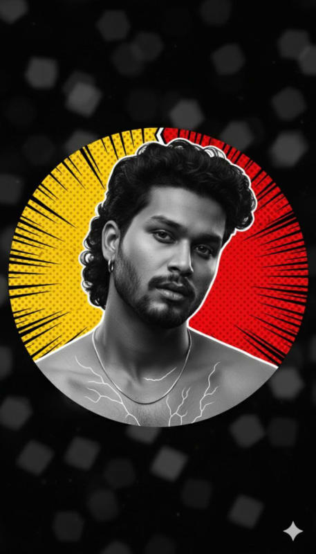 Monochrome Pop Art Portrait with Mullet and Bokeh thumbnail 3