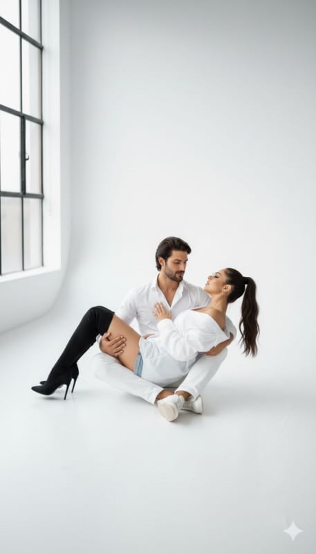 White Outfit Couple Fashion Portrait - view 1