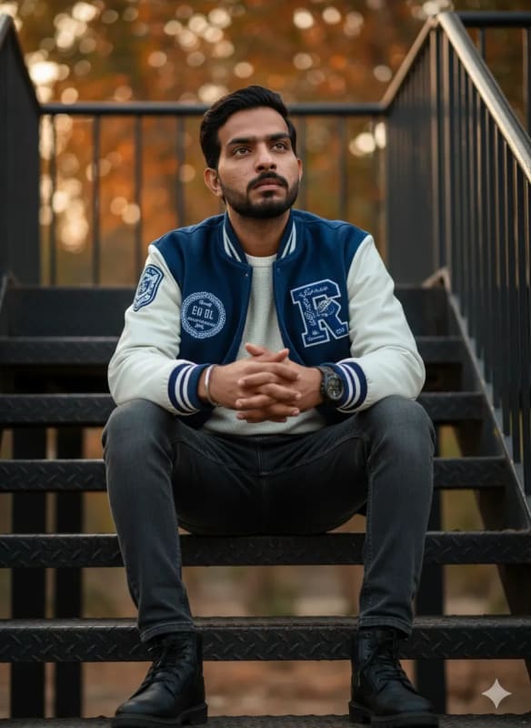Contemplative Portrait on Metal Staircase at Golden Hour thumbnail 2