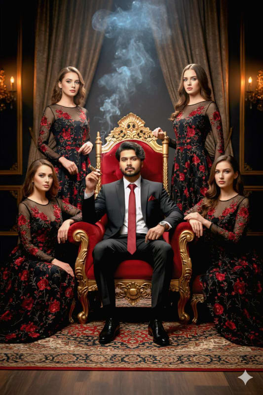 Dramatic Portrait of a Bearded Man on a Throne with Attendants - view 1