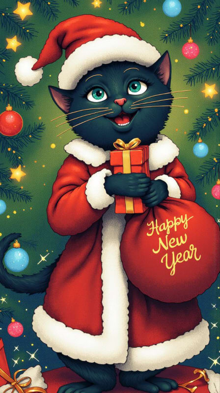 Festive Santa Cat Illustration: Whimsical Holiday Art thumbnail 3