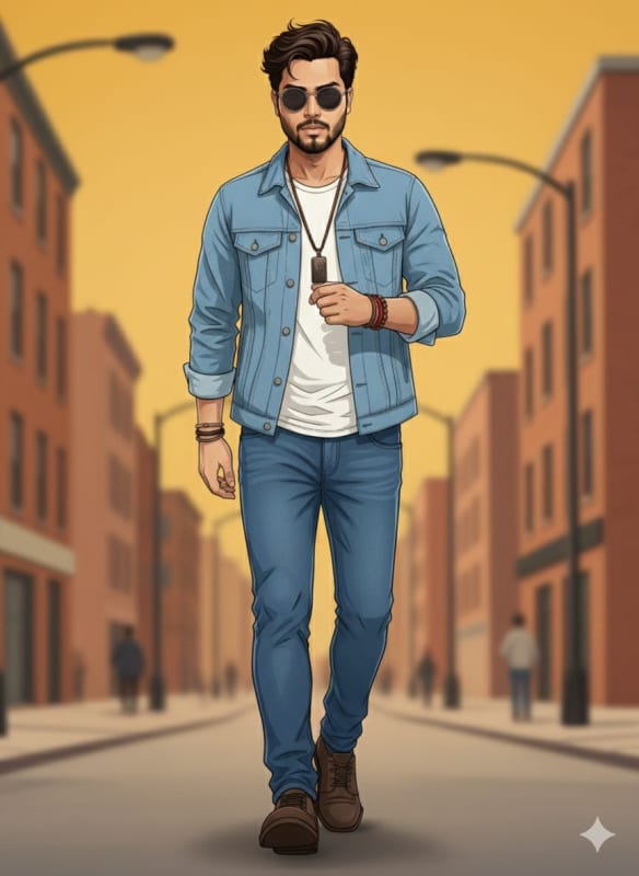 Anime Portrait of a Man in Denim Jacket with Sunglasses - view 1
