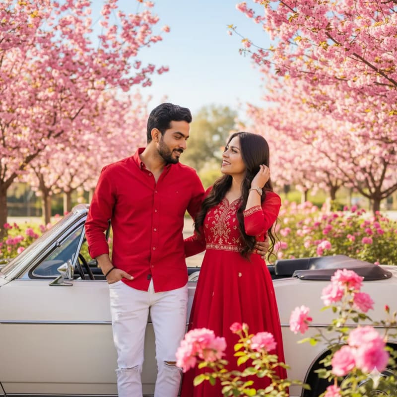 Romantic Couple Portrait in Vibrant Floral Setting thumbnail 2