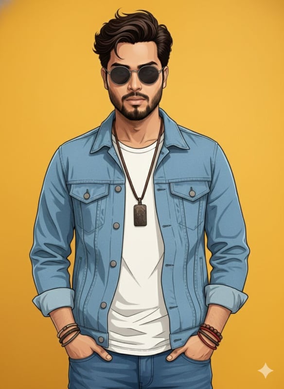 Anime Portrait of a Man in Denim Jacket with Sunglasses thumbnail 2