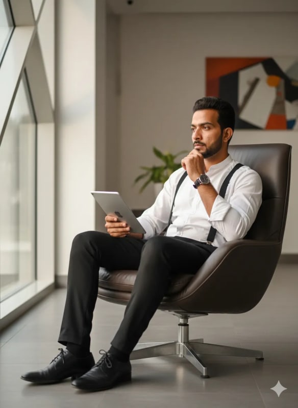 Stylish Man with Tablet in Modern Interior - Photography Prompt - view 1