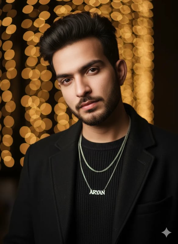 Stylish Portrait of a Young Man with Silver Necklaces - view 1