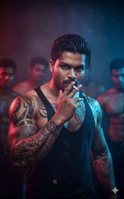 Neon Noir: Edgy Male Portrait with Cigarette thumbnail 2