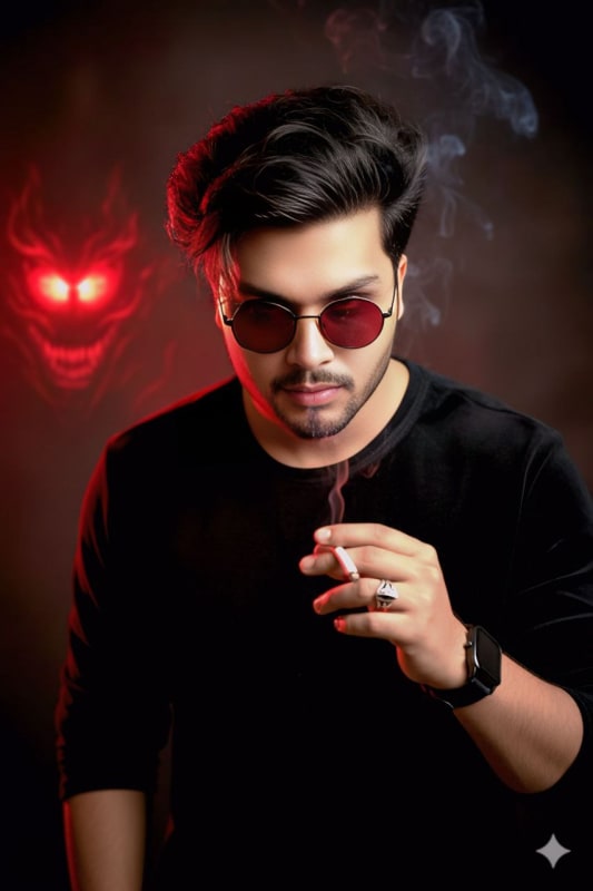 Dramatic Portrait of a Young Man with Red-Tinted Sunglasses - view 1