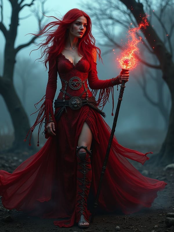 Crimson Wasteland Witch Fantasy Portrait thumbnail 2