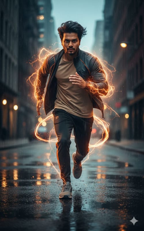 Dynamic Sprinting Portrait with Energy Trails thumbnail 2