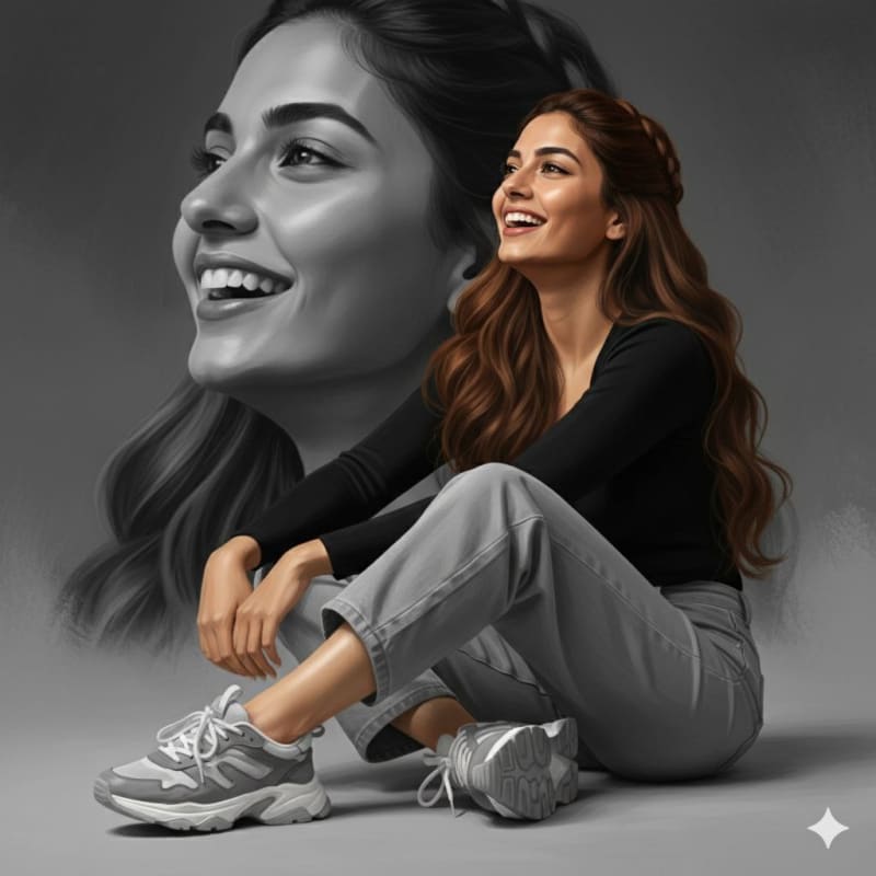 Elegant Woman Sitting on Floor - Artistic Portrait thumbnail 3