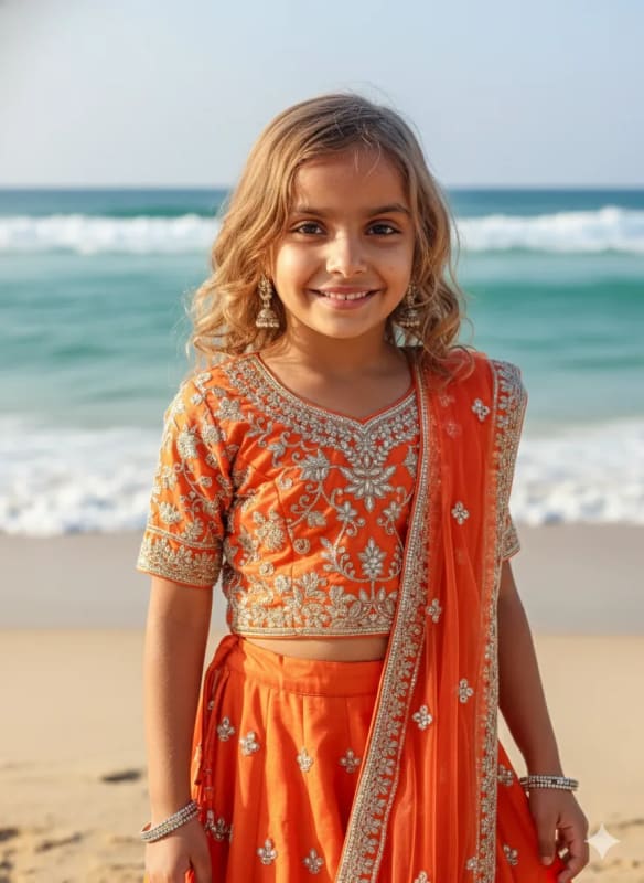 Cinematic Beach Portrait of a Child in Lehenga Choli - view 1