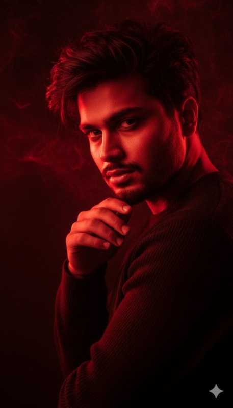 Crimson Haze: Cinematic Male Portrait thumbnail 2