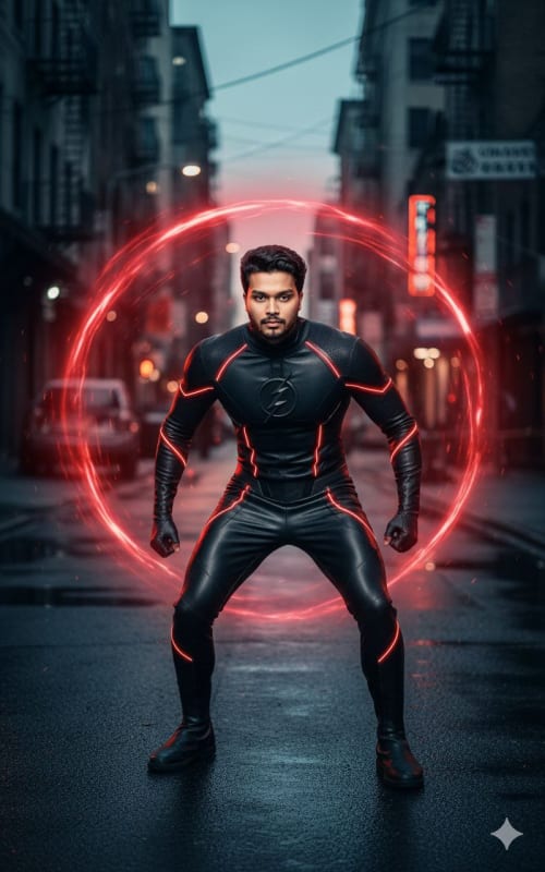 Black Flash Jumpsuit Fashion Photography Prompt thumbnail 2