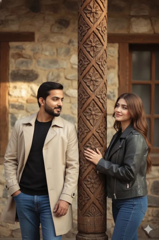 Romantic Couple Portrait in Rustic Outdoor Setting - view 1