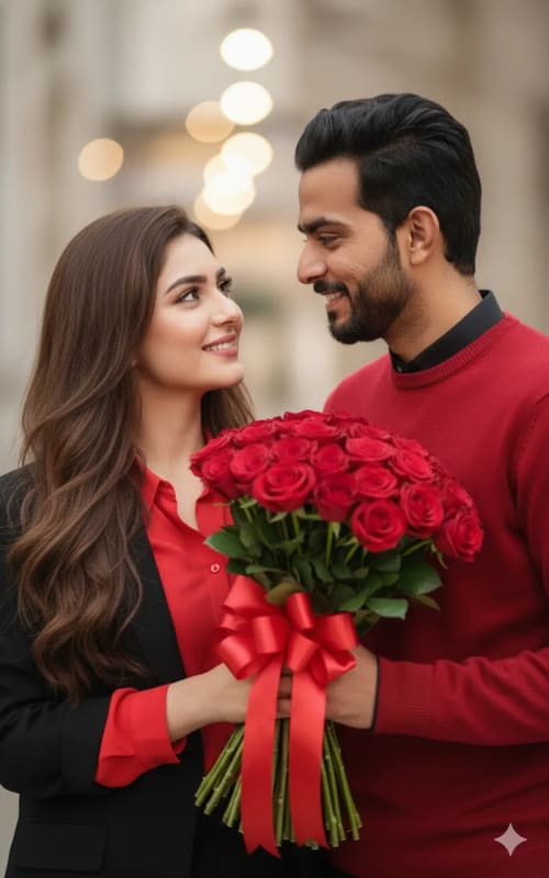 Romantic Couple Portrait with Red Roses thumbnail 3