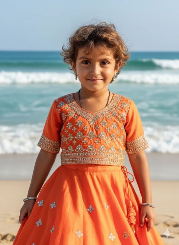 Cinematic Beach Portrait of a Child in Lehenga Choli thumbnail 2