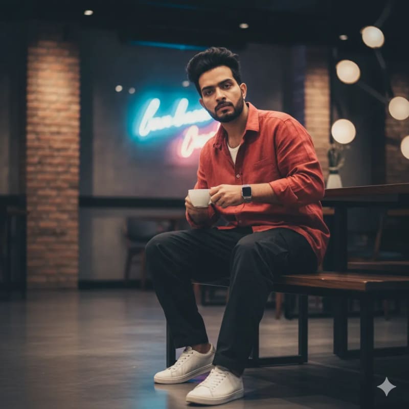 Stylish Boy at Modern Cafe: High-Quality Editorial Photography thumbnail 2