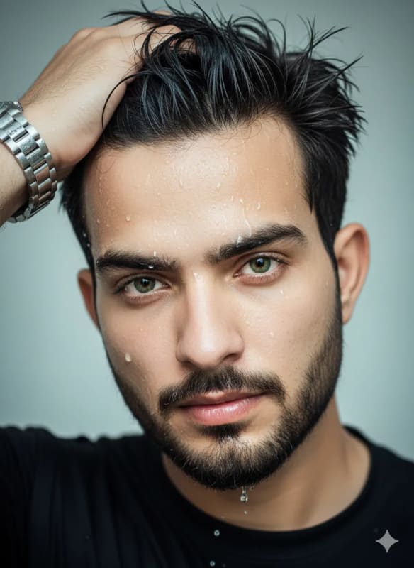 Stunning Portrait with Wet Hair and Intense Gaze - view 1