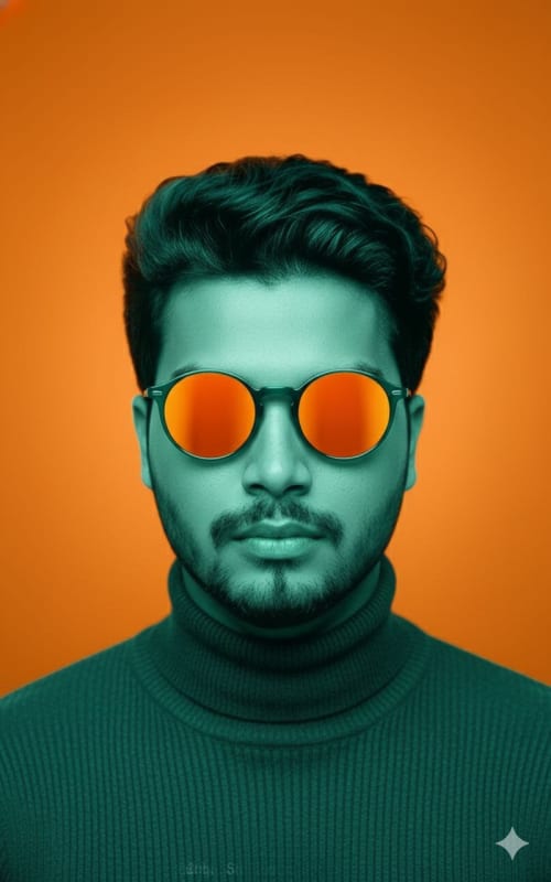 Teal Portrait with Orange Accents: AI Photo Transformation - view 1