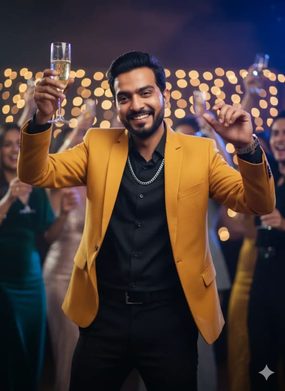 Stylish Man Dancing at Party: Cinematic Portrait thumbnail 2