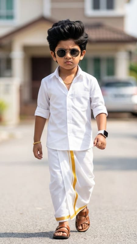 Stylish South Indian Boy in Traditional Dhoti thumbnail 2