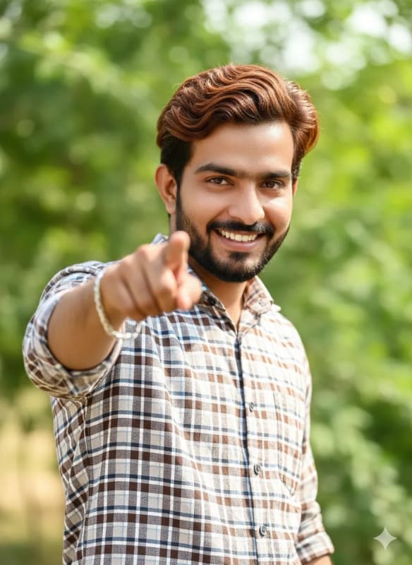 Confident Young Man Portrait with Plaid Shirt - view 1