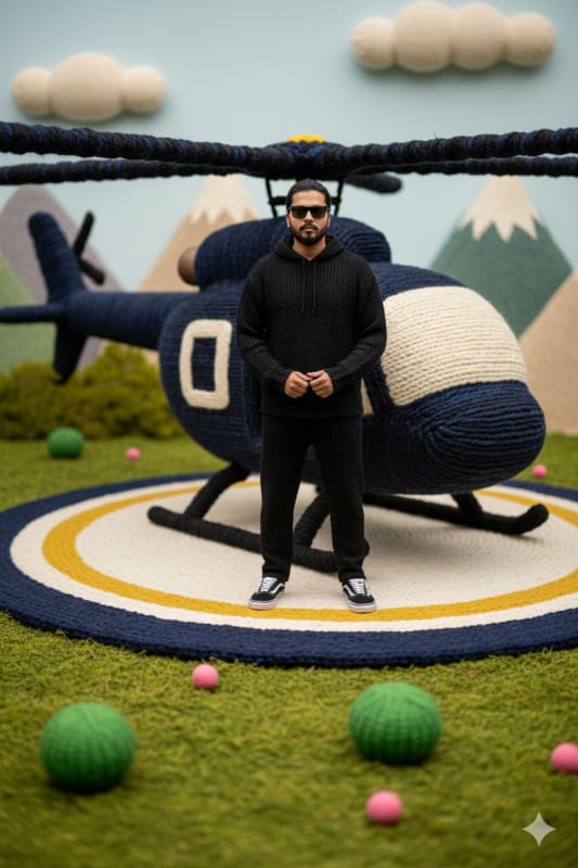Yarn Diorama Portrait: Man with Yarn Helicopter - view 1