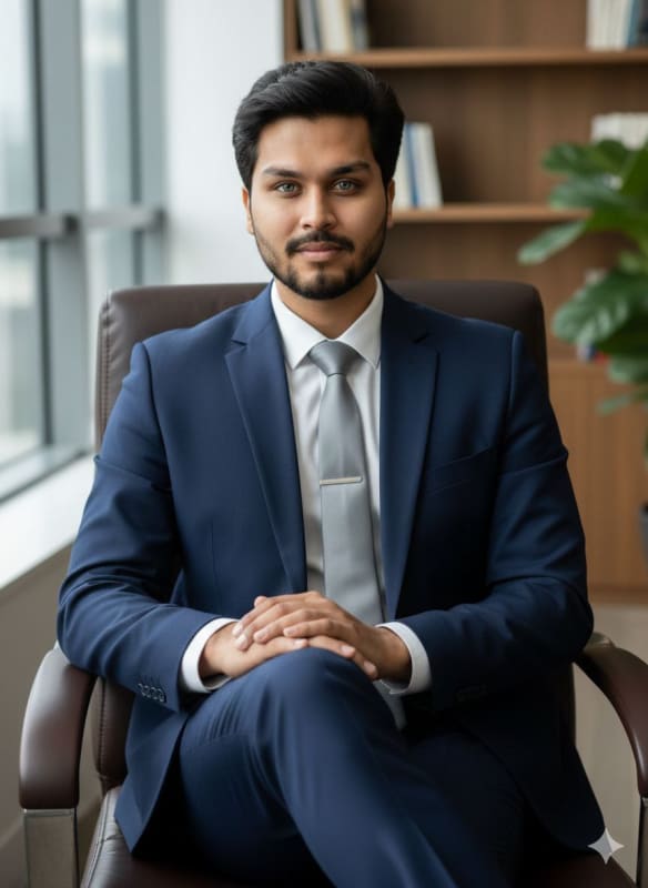 Corporate Portrait of Confident Man in Navy Suit - view 1
