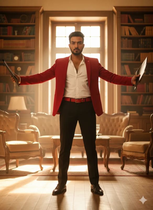 Confident Man in Red Blazer: A Cinematic Portrait thumbnail 2